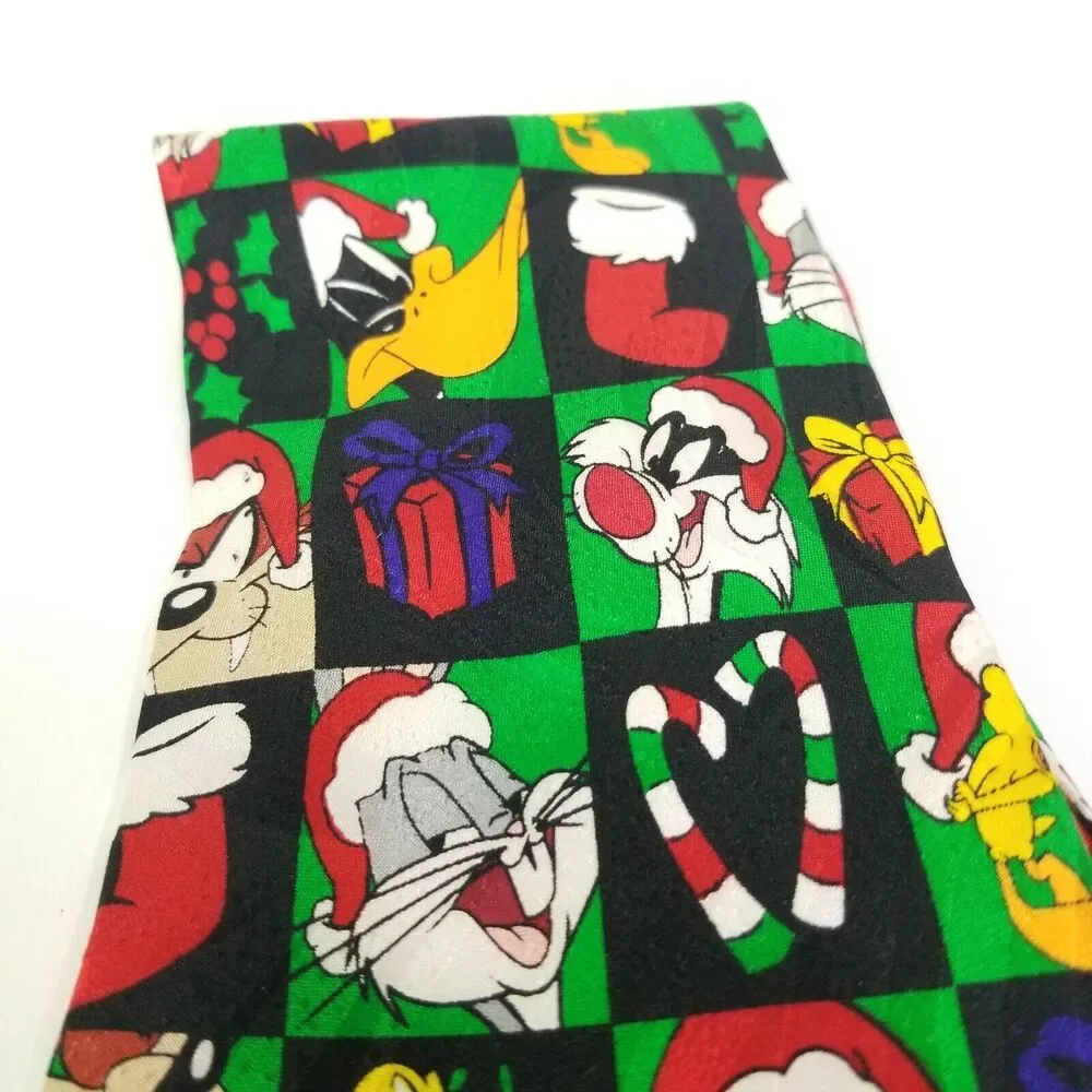 Vintage Looney Tunes Necktie Characters Bugs Bunny Christmas 100% Silk
